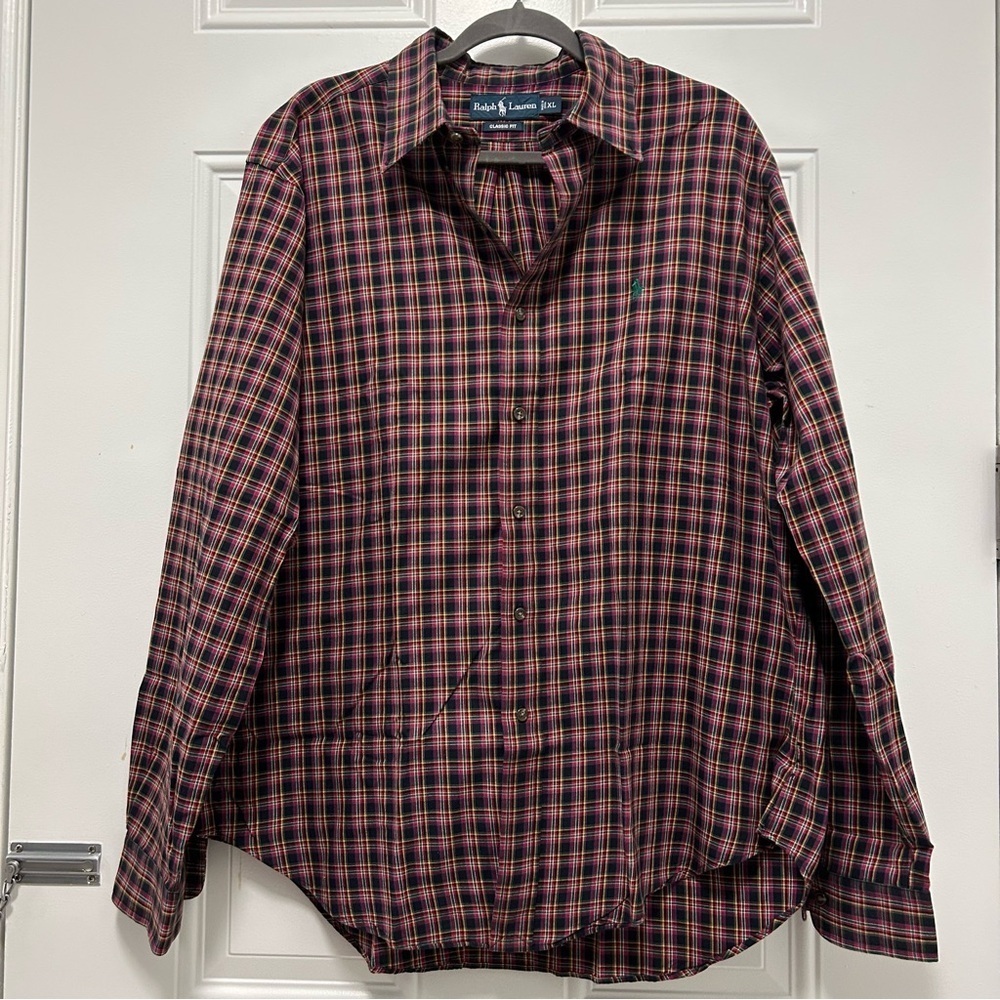 Ralph Lauren Classic Fit Plaid Button-Down Shirt XL Red Green Cotton